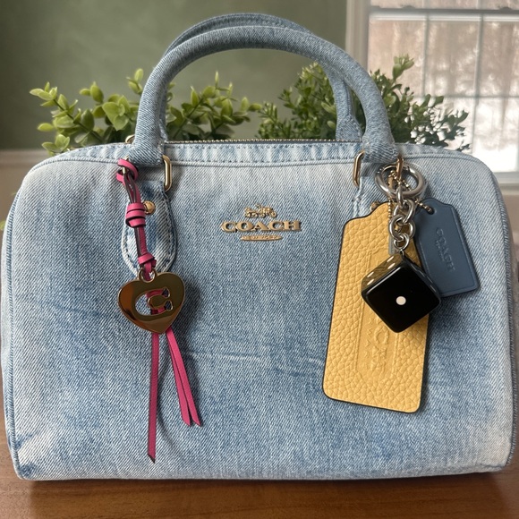 Coach Rowan Satchel Bag In Loved Denim With Charms - Picture 2 of 5